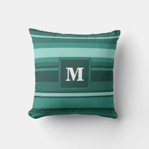 Monogram teal stripes cushion