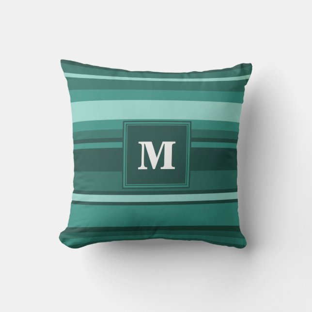 Monogram teal stripes cushion (Front)