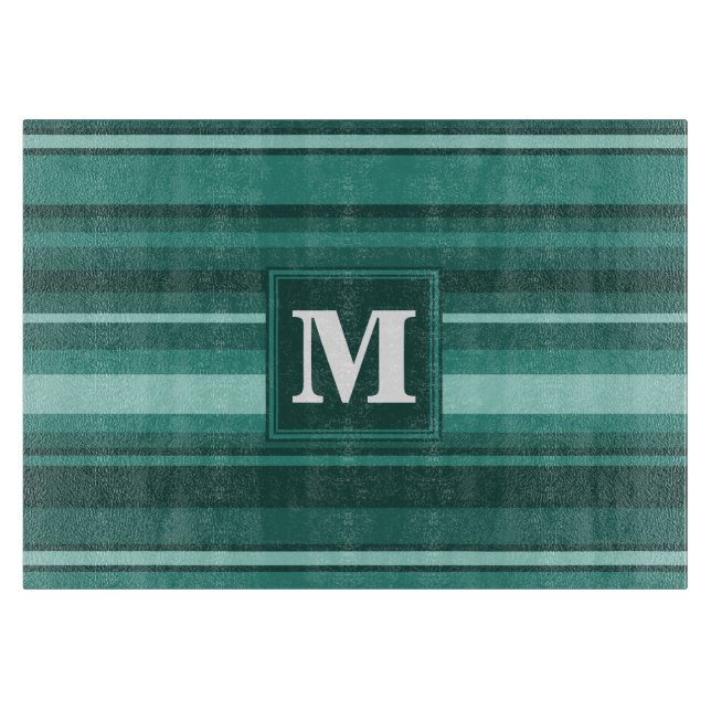 Monogram teal stripes cutting board (Front)