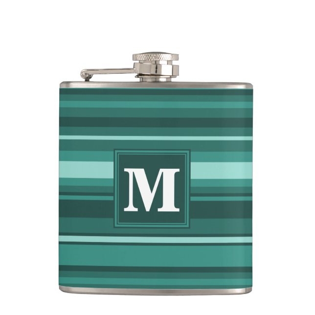 Monogram teal stripes hip flask (Front)
