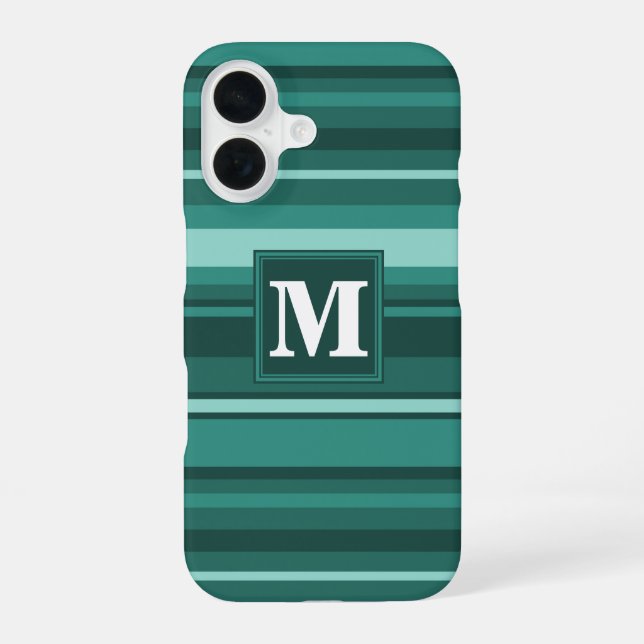 Monogram teal stripes iPhone 16 case (Back)
