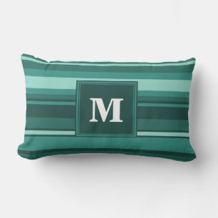 Monogram teal stripes lumbar cushion