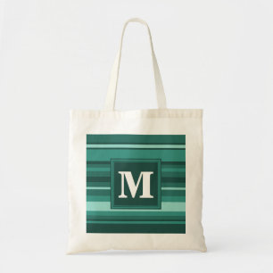 Monogram teal stripes tote bag