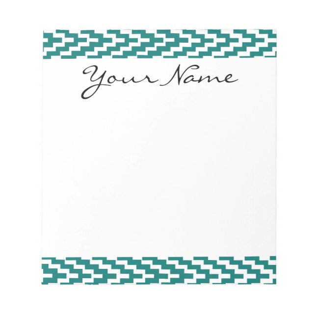 Monogram Teal White Ikat Chevron Zig Zag Pattern Notepad (Front)