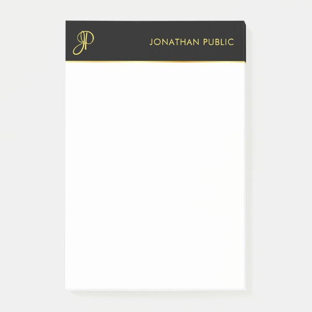 Monogram Template Black Gold White Elegant Modern Post-it Notes (Front)