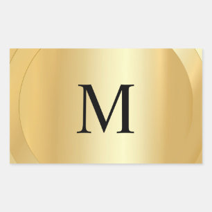 Monogram Template Custom Elegant Faux Gold Rectangular Sticker