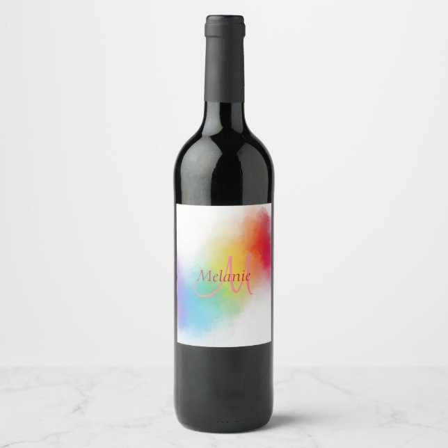 Monogram Template Custom Modern Rainbow Abstract Wine Label (Front)
