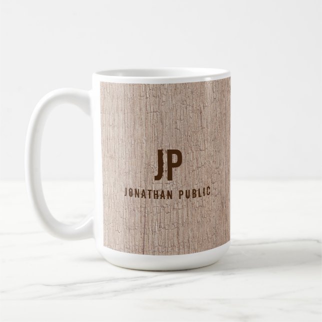 Monogram Template Elegant Board Plank Wood Look Coffee Mug (Left)