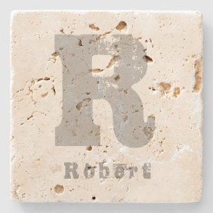 Monogram Template Elegant Design Letter Travertine Stone Coaster