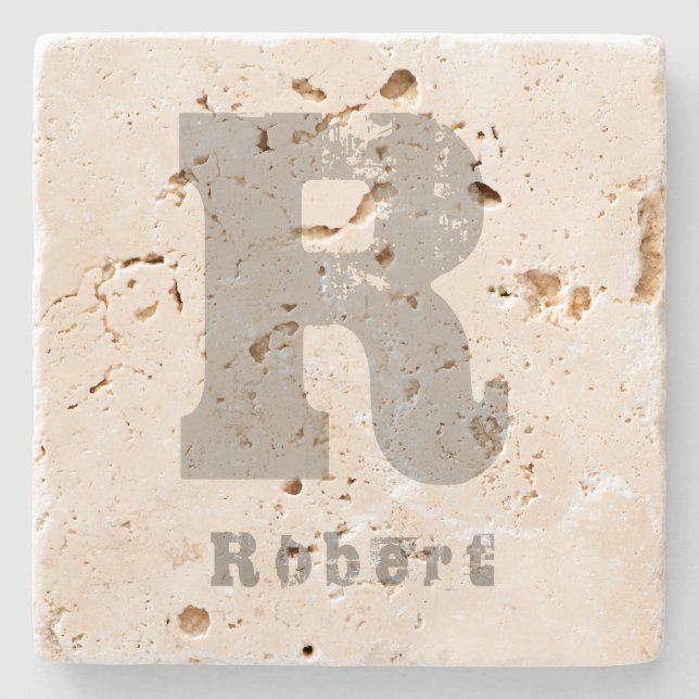 Monogram Template Elegant Design Letter Travertine Stone Coaster (Front)