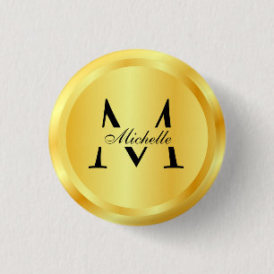 Monogram Template Elegant Faux Gold Glamour 3 Cm Round Badge