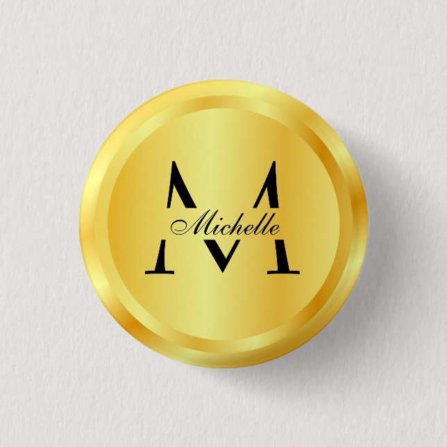 Monogram Template Elegant Faux Gold Glamour 3 Cm Round Badge (Front)