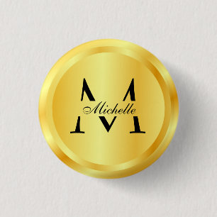 Monogram Template Elegant Faux Gold Glamour 3 Cm Round Badge