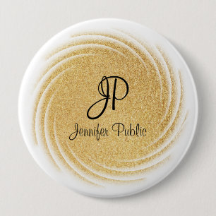 Monogram Template Elegant Faux Gold Glitter Look 10 Cm Round Badge