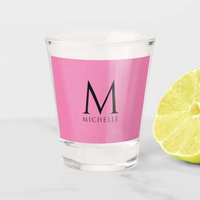 Monogram Template Elegant Modern Minimal Pink Shot Glass (Front)