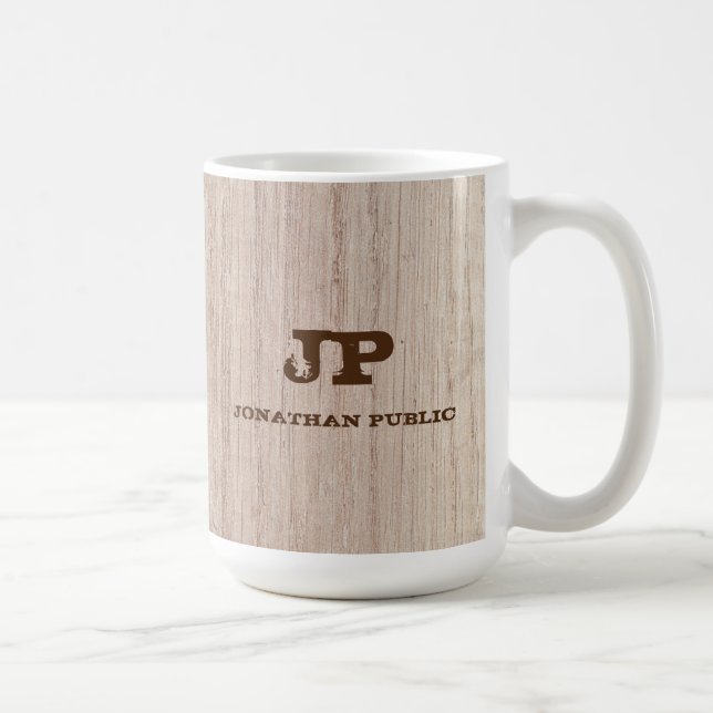 Monogram Template Elegant Wood Board Plank Look Coffee Mug (Right)
