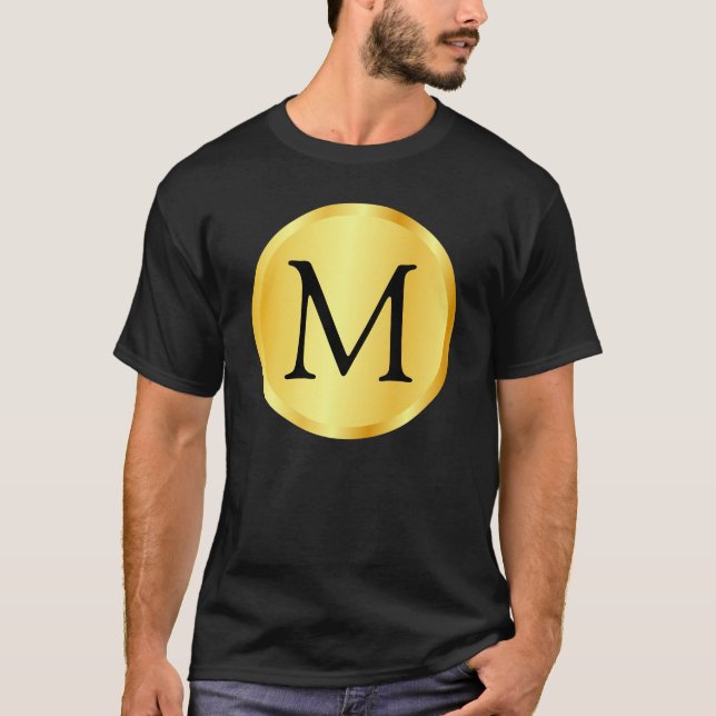 Monogram Template Faux Gold Elegant Black Trendy T-Shirt (Front)