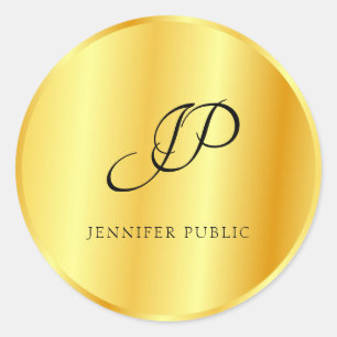 Monogram Template Faux Gold Metallic Look Classic Round Sticker