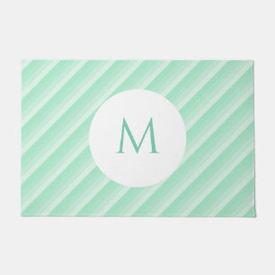 Monogram Template Mint Green Stripes Trendy Modern Doormat