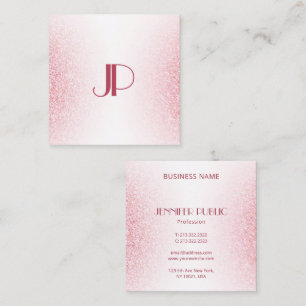 Monogram Template Pink Rose Gold Glitter Modern Square Business Card