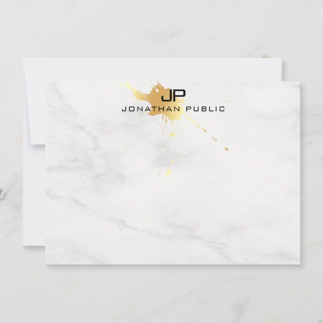 Monogram Template White Marble Elegant Gold Splash (Front)