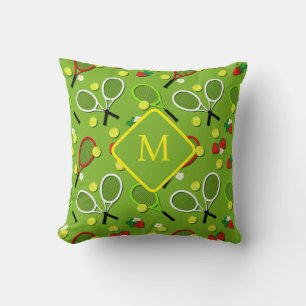 Monogram Tennis Themed Green Patterned Cushion