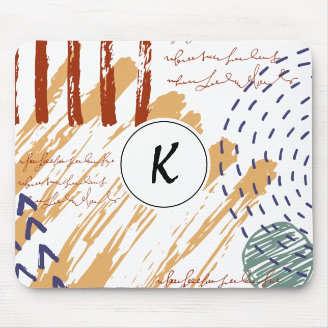 Monogram Terracotta Abstract Doodle Mouse Pad (Front)