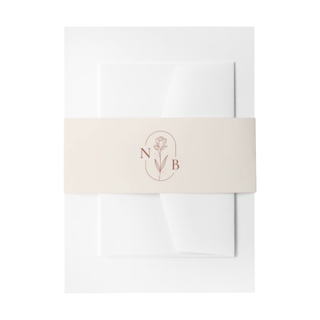 Monogram Terracotta Burnt Orange Boho Wedding Invitation Belly Band (Front Example)