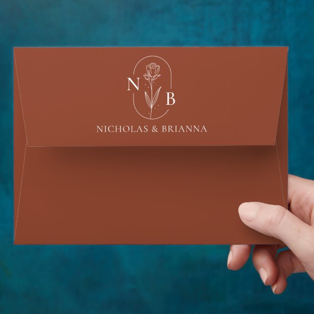 Monogram Terracotta Burnt Orange Elegant Wedding Envelope (Hand)