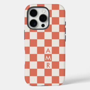 Monogram Terracotta Cream Chequered Pattern iPhone 16 Pro Case