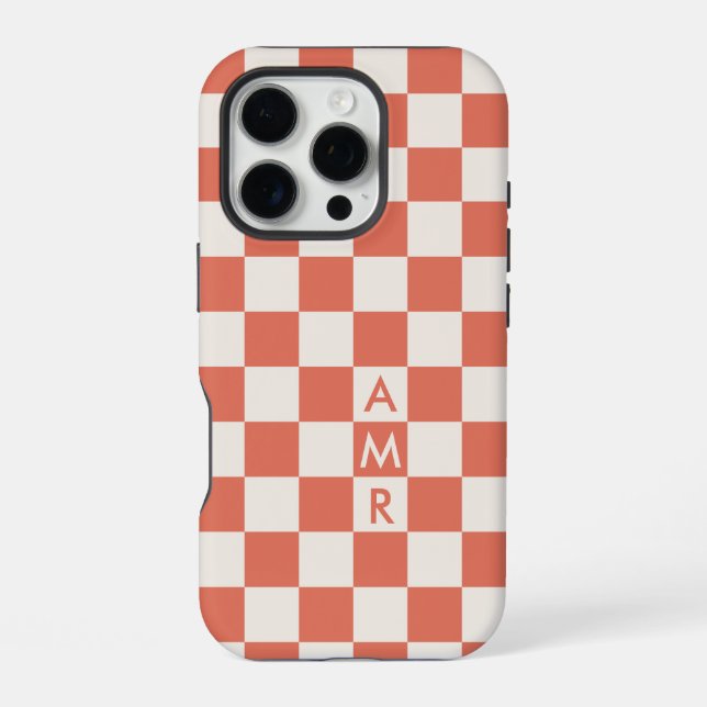 Monogram Terracotta Cream Chequered Pattern iPhone Case (Back)