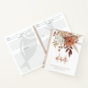 Monogram Terracotta Florals Thanksgiving Recipes Notebook