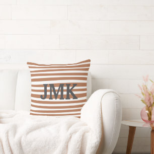 Monogram Terracotta Modern Stripes Minimalist Cushion