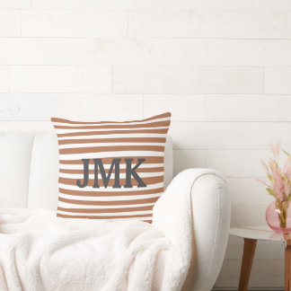 Monogram Terracotta Modern Stripes Minimalist  Cushion