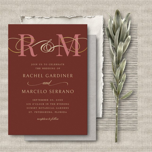 Monogram Terracotta QR Code Wedding Invitation (Creator Uploaded)