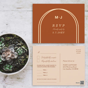 Monogram Terracotta RSVP Custom Meals Song Request Postcard