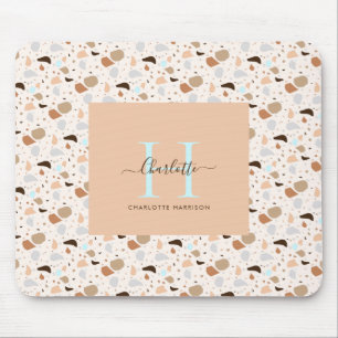 Monogram Terrazzo Earth Tones Modern Pattern Mouse Pad