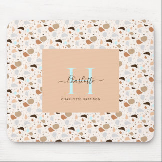Monogram Terrazzo Earth Tones Modern Pattern Mouse Pad