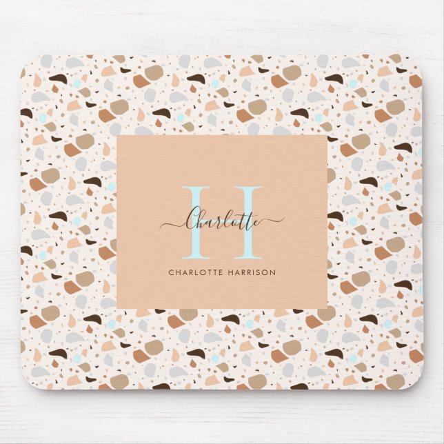 Monogram Terrazzo Earth Tones Modern Pattern Mouse Pad (Front)