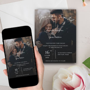 Monogram Text Overlay Typography Photo Wedding Invitation