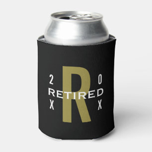 Monogram Text Retired Retirement Black Gold White Can Cooler