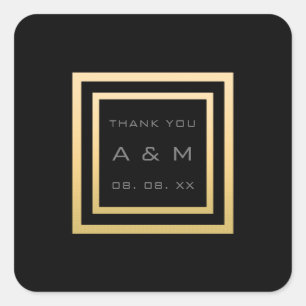 Monogram Thank Gold Frame Minimalism Date Wedding Square Sticker
