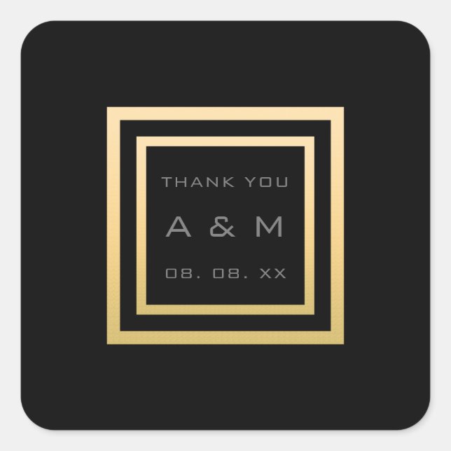 Monogram Thank Gold Frame Minimalism Date Wedding Square Sticker (Front)