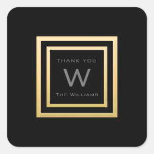 Monogram Thank Gold Frame Minimalism VIP Wedding Square Sticker