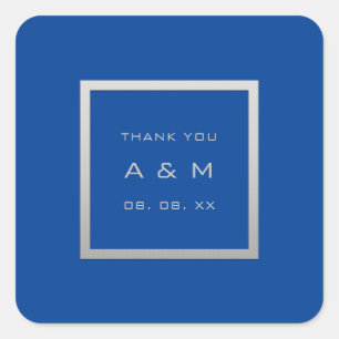 Monogram Thank Grey Frame Silver Wedding Blue Square Sticker