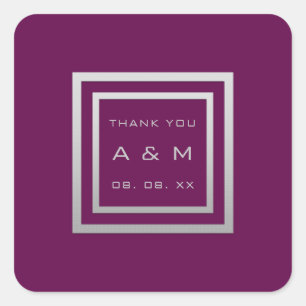 Monogram Thank Grey Frame Silver Wedding Marsala Square Sticker