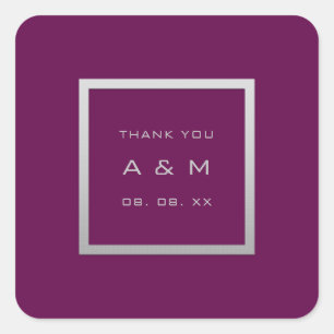 Monogram Thank Grey Frame Silver Wedding Marsala Square Sticker