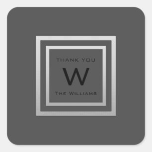 Monogram Thank Grey Silver Frame VIP Wedding Square Sticker
