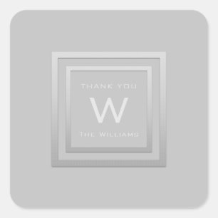 Monogram Thank Grey Silver Frame VIP Wedding White Square Sticker