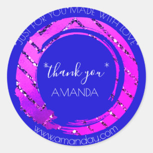 Monogram Thank You Web Boutique Shop Pink Blue Classic Round Sticker